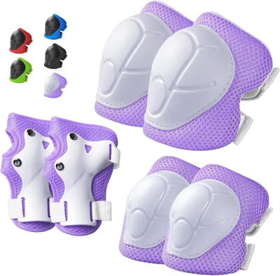 Kinder Beschermingsset - Knie Elleboog Pols - Sporten - 3-in-1 Set - 3-14 Jaar - PaarsWit