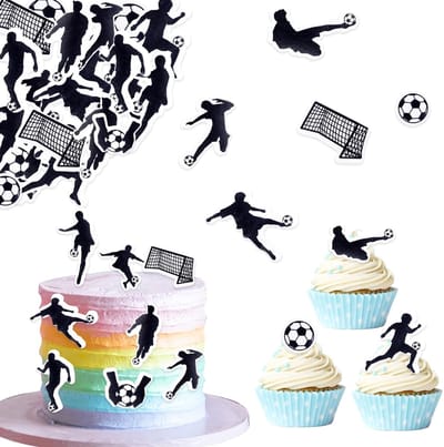 Dailygoods- Cupcake Topper Voetbal - Taartversiering - Taartdecoratie - Suikerdecoratie - Eetbare Decoratie - Gemakkelijk te gebruiken