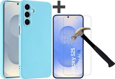 Hoesje geschikt voor Samsung Galaxy S25 hoesje zacht siliconen met gehard glas Screenprotector- Arara backcover - Blauw