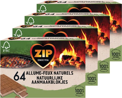 ZIP aanmaakblokjes 256 stuks - Openhaard & BBQ Blokjes - Aanmaakblokjes Bruin - Keramische Barbecue - Natuurlijk en Geurloos - 4 x 64 stuks