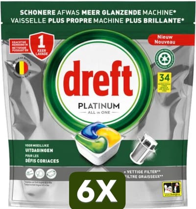 6 x Dreft Platinum - All In One - Vaatwascapsules - Citroen - 34 Afwasbeurten