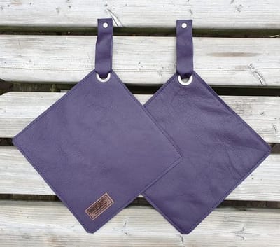 Toetie & Zo Handgemaakte leren Pannenlappen, set van 2 stuks, Paars, leder