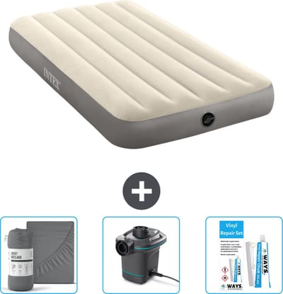Intex Luchtbed - 1-Persoons - 99 x 191 x 25 cm - Beige - Inclusief Hoeslaken - Pomp en Reparatieset