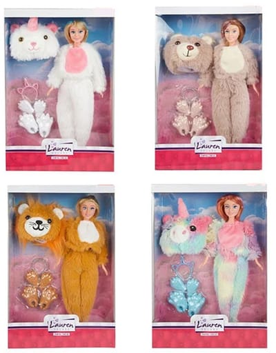 Toi-Toys tienerpop Lauren onesie - pluchen pop 30 cm multicolor.