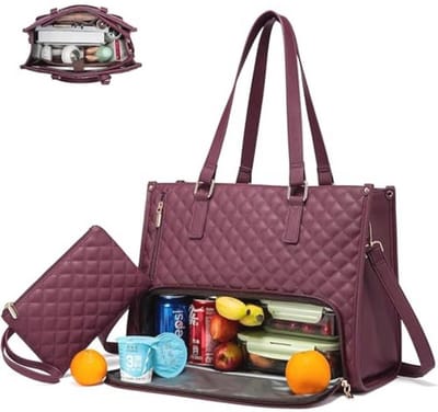 Vrouwen Lunch Bag en Laptoptas 15.6 Inch - 2-in-1 Reistas voor Werk, School en Kantoor (Bordeaux)