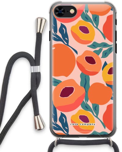 Case Company® - Hoesje met koord geschikt voor iPhone 8 hoesje met Koord - Perzik - Telefoonhoesje met Zwart Koord - Bescherming aan alle Kanten en Over de Schermrand