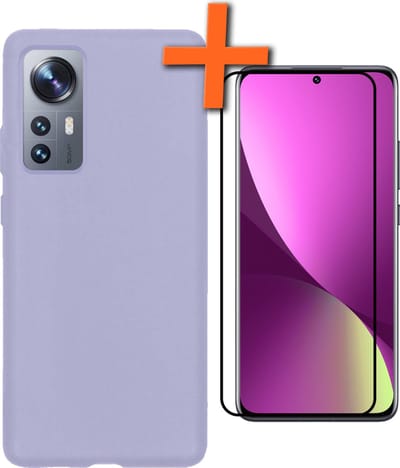 Hoes - Met Screenprotector - Geschikt voor Xiaomi 12 Pro - Sterk & Shockproof - Back Cover - Siliconen Case - Telefoon Hoes - Lila