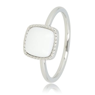 My Bendel - Zilverkleurige Zegelring - White Aventurine Edelsteen - Chique Look - met Luxe Cadeauverpakking | Sieraden Voor Dames | Maat 16.00 Mm / Maat 50