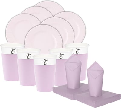 Givi Italia Feest BBQ bordjes/bekertjes/servetten set - 16 personen - lavendel paars - papier/karton