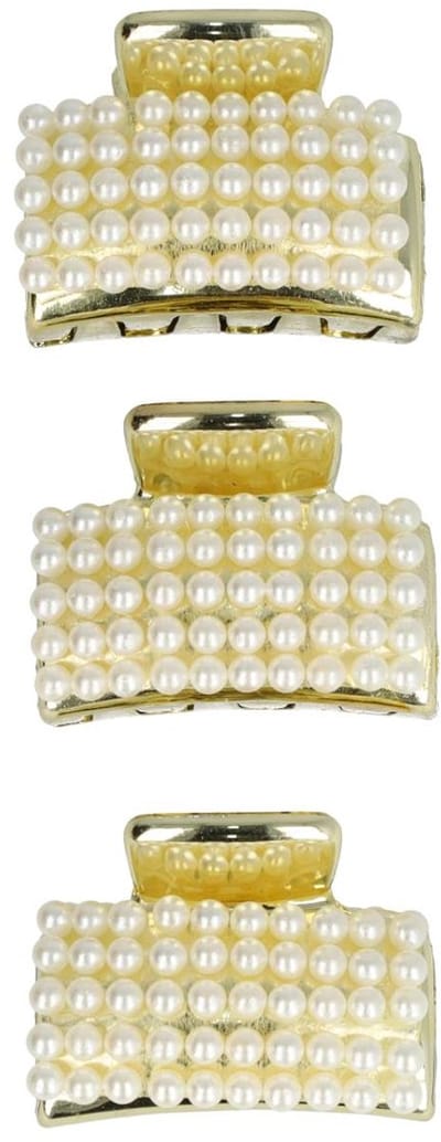 Haarsoires Haarspeld Haarklemmen 3cm – Recht met Pareltjes – Goud Wit – Set van 3 - Haarclip Klem - Hair Claw - voor Opsteken Haar - Hair Clip - Decoratieve Haaraccessoire