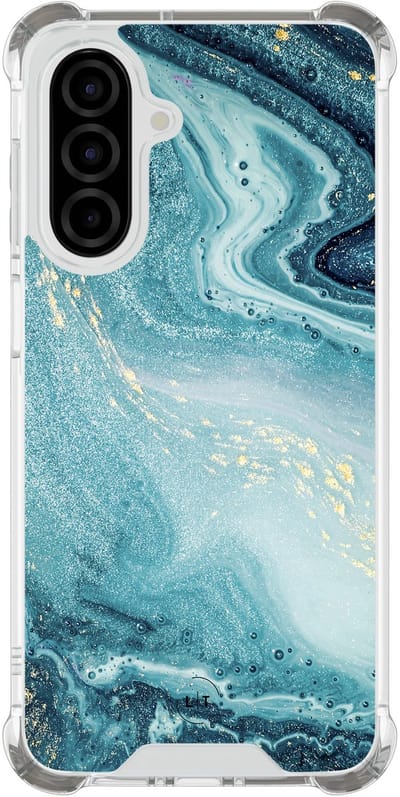 Shockproof hoesje - Geschikt voor Samsung Galaxy A26 - Marmer blauw - Extra sterke case - TPU/polycarbonaat - Marmer - Blauw, Transparant