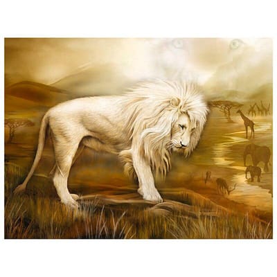 Volledige ronde boor DIY Diamond Painting  Leeuw  Borduren Kruissteek Mozaïek Steentjes Home Decor 20X30CM beige