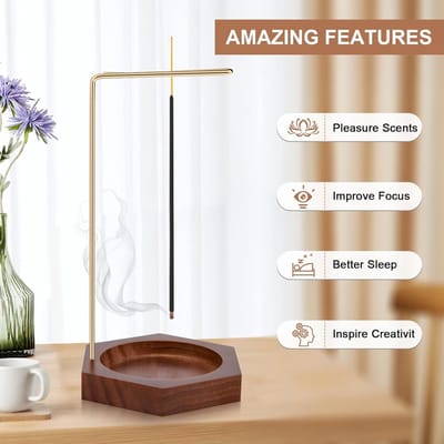 Famanu - Handgemaakte houten wierookhouder met zeshoekige basis en 9 gaten, ideaal voor wierookstokjes en kegels, decoratief voor yoga, meditatie en huis