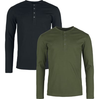 Black Premium by EMP Shirt met lange mouwen - Set van 2 Henley Longsleeves - M tot XXL - voor Mannen - zwart-olijf