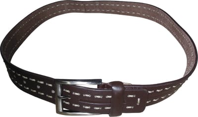 Dames riem imitatie leder donkerbruin met stik-patroon