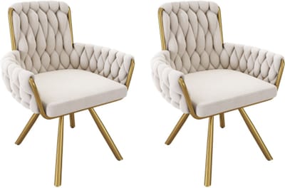 2 Stuks Velvet Eetkamerstoelen Beige Luxe Draaistoelen Met Vier Metalen Poten Comfortabele Lounge Stoelen Voor Woonkamer En Slaapkamer