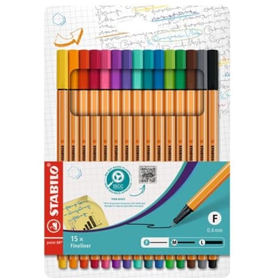 Fineliner STABILO punt 88 etui, met 15 pennen