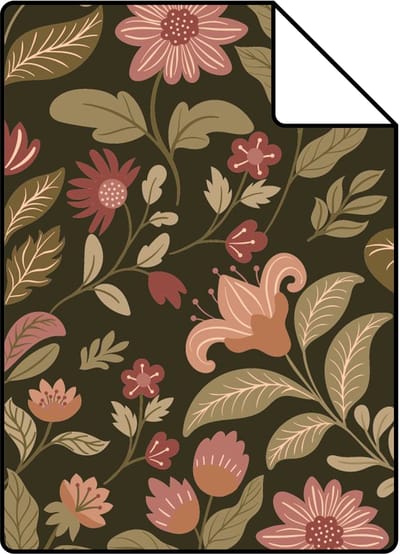 Proefstaal ESTAhome behang vintage bloemen groen en roze - 26.5 x 21 cm - 131893-S