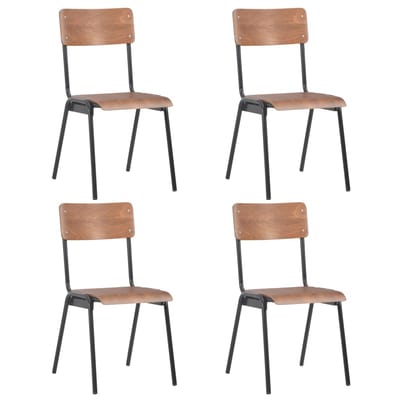 vidaXL - Eetkamerstoelen - 4 - st - massief - multiplex - staal - bruin