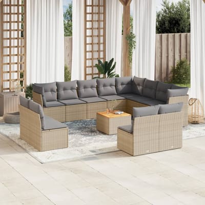 vidaXL - 13-delige - Loungeset - met - kussens - poly - rattan - gemengd - beige