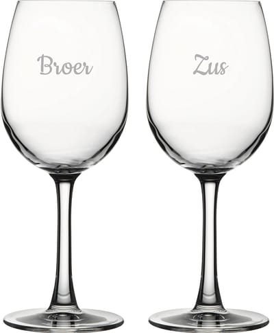 Gegraveerde witte wijnglas 36cl Broer-Zus