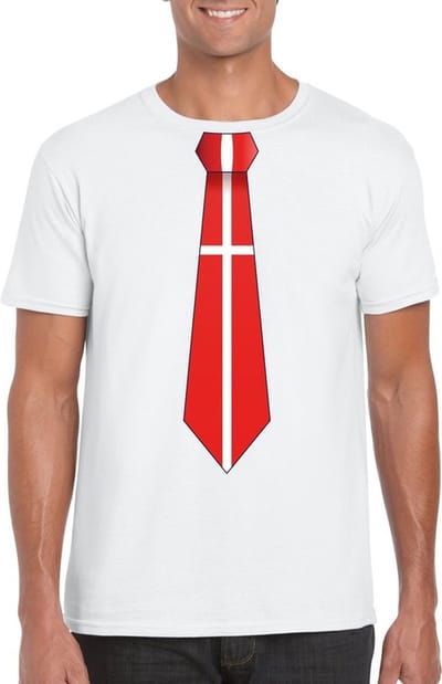 Wit t-shirt met Deense vlag stropdas heren - Denemarken supporter S
