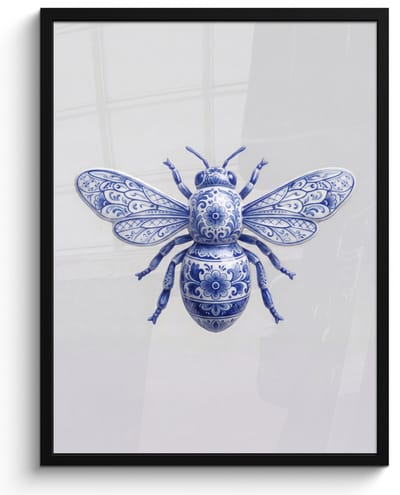 Poster in lijst - Fotolijst 60x80 cm - Posters - Bij - Modern - Delfts - Blauw - Posterlijst zwart - Decoratie - Wanddecoratie woonkamer - Muurdecoratie slaapkamer