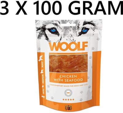 Woolf hondensnacks kip met zeevruchten 100 gr - ** 3 x ** = 300 gr - VOOR HONDEN EN KATTEN - 100% vers vlees - premium kwaliteit