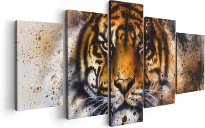 Artaza Canvas Schilderij Vijfluik Geschilderde Tijger - Abstract - 100x50 - Foto Op Canvas - Canvas Print