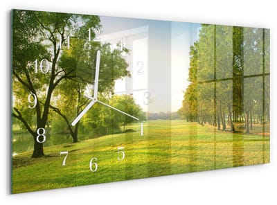 Tulup Wandklok - Het groen van de natuur Wandklok Glas Met Motief - 60x30 cm - Groente Decoratieve Glazen Klok - Witte Handen - Rechthoekige Wandklok - Moderne Wandklok Glas - Wandklok Glas Decoratie