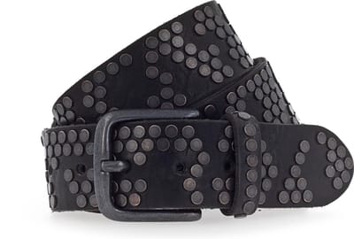 b.belt Leren Riem 40 mm Full Leather Belt With Mixed Rivets W100 Black Zwart