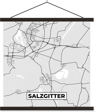 Posterhanger incl. Poster 60x60 cm - Schoolplaat - Duitsland - Kaart - Stadskaart - Plattegrond - Salzgitter - Textielposter - Zwarte latten - Stadskaart