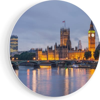 Artaza Forex Muurcirkel London Big Ben en Westminster Brug - 70x70 cm - Wandcirkel - Rond Schilderij - Wanddecoratie Cirkel - Muurdecoratie