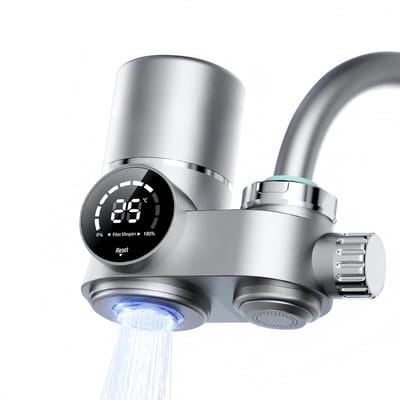 ZVD Kraanfilter - Waterfilter Kraan met Digitaal Display - Tegen Kalk & Chloor - Waterzuiveraar Inclusief 1 Filter en Adapters - Zilver - Water Filter