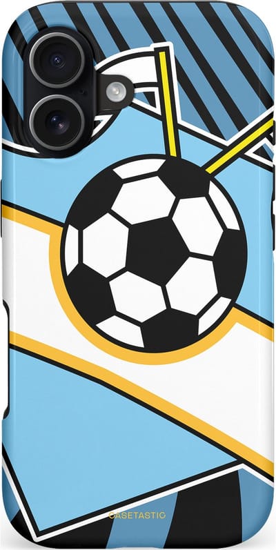 Casetastic hoesje geschikt voor Apple iPhone 17 - MagSafe - Dubbellaagse bescherming - Kampioensbal - Fashion Case - Lichtblauw Zwart Wit
