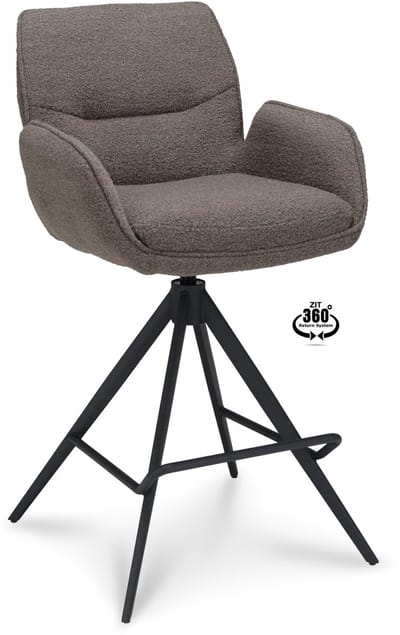 Icon Living - Barkruk Lizz - Met Arm - Zithoogte 65 - Stof Alpine Brown - Poot Zwart 360° Return-system