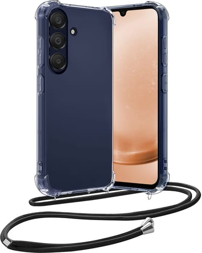 Hoes - Geschikt voor Samsung Galaxy A25 - Met Koord - Shock Proof - Siliconen Case - Back Cover - Telefoonkoord - Telefoon Hoesje Shockproof - Telefoonketting - Transparant