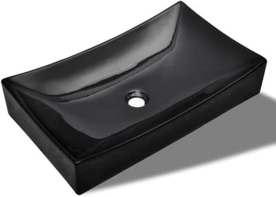 Wastafel Rechthoekig - Gootsteen Wasbak - Badkamer Inrichting - Hoogglanzende Afwerking - 45 cm Afvoer - Zwart