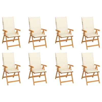 vidaXL - Verstelbare - klapstoelen - met - kussens, - 8 - stuks, - massief - teakhout