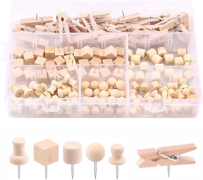 135x Houten Prikspijkers Set met 6 Stijlen - Decoratieve Push Pins voor Prikbord, Kurk en Kaart