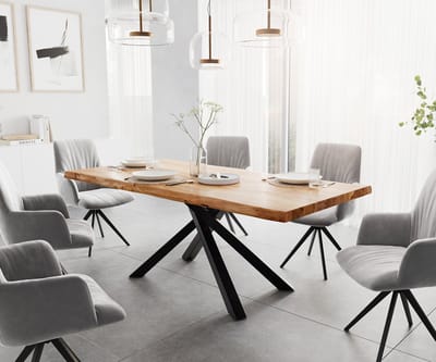 Eettafel Edge acacia natuur 200x100 XL kruisframe rechthoek zwart Live-Edge eettafel