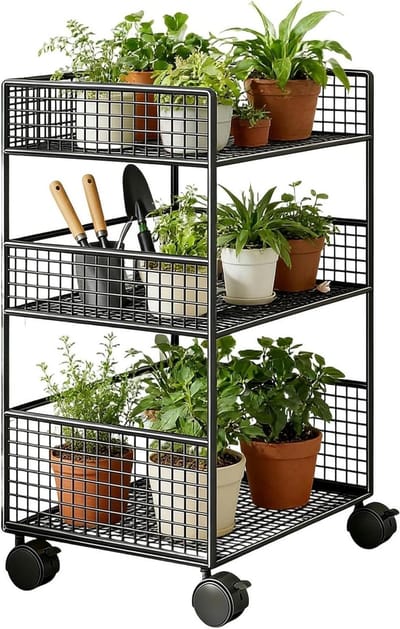 Rollende kar - Opbergtrolley wielen - Ruimte organiseren - Drie gelaagde planken - 49x21x49 cm - Zwart