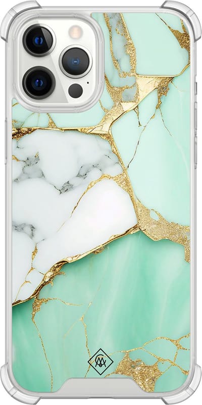 Casimoda® hoesje - Geschikt voor iPhone 12 Pro Max - Marmer Mintgroen - Shockproof case - Extra sterk - TPU/polycarbonaat - Mint, Transparant