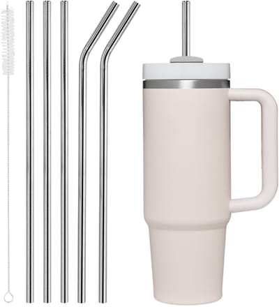 Dailygoods - Set van 5 herbruikbare roestvrijstalen drinkrietjes met reinigingsborstel