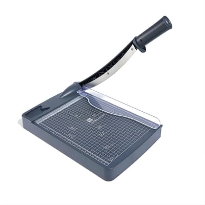 Papiersnijder – Voor papier en karton – Guillotine met veiligheidshendel en rasterlijn – Grijs