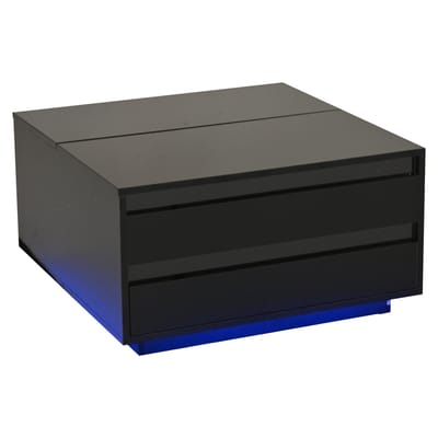 Salontafel - Zwarte salontafel met opbergruimte - In hoogte verstelbaar - LED verlichting - 30kg draagvermogen - Woonkamer - 70x70x38 cm - Zwart