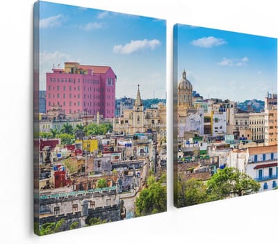 Artaza Canvas Schilderij Tweeluik Havana Stad in Cuba - 120x80 - Foto Op Canvas - Canvas Print