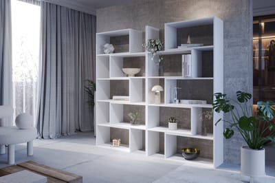 Meubel Square - Boekenkast DIAMOND 2 - set van 2 - Wit - 186x240x32 cm - Groot opbergkast - Tweedelig uitschuifbare rek