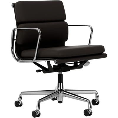 Vitra - Soft Pad Chair - EA 217 - verchroomd - Leder/Plano - chocolade/bruin - Wieltjes voor harde bodems - 4 - 6 Wochen