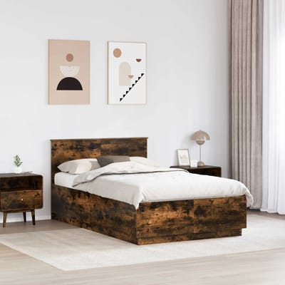 vidaXL - Bedframe - met - hoofdeinde - Gerookt - eiken - 120 - x - 200 - cm - Bewerkt - hout